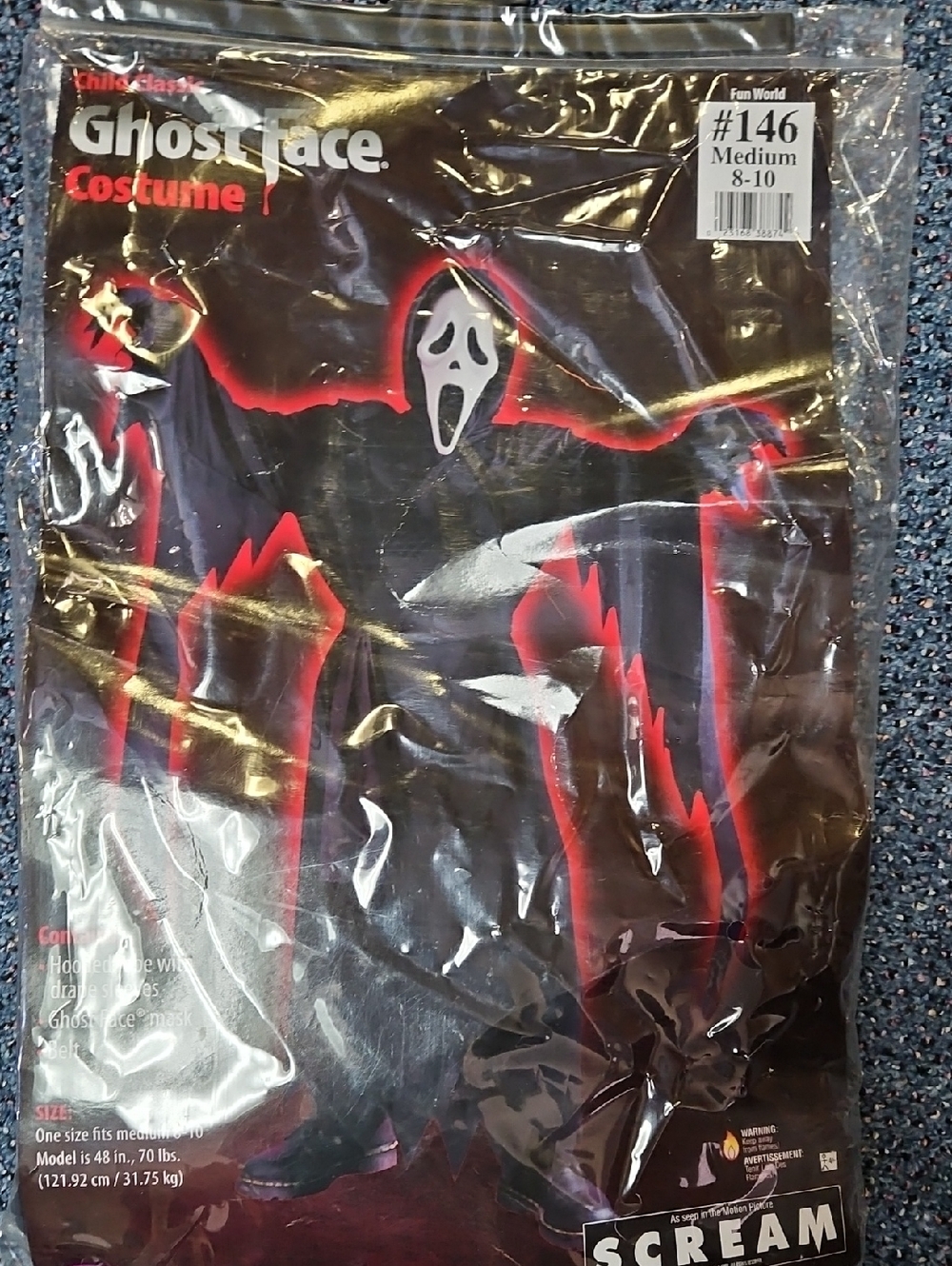Ghost Face Kids Halloween Costume Size M 8-10